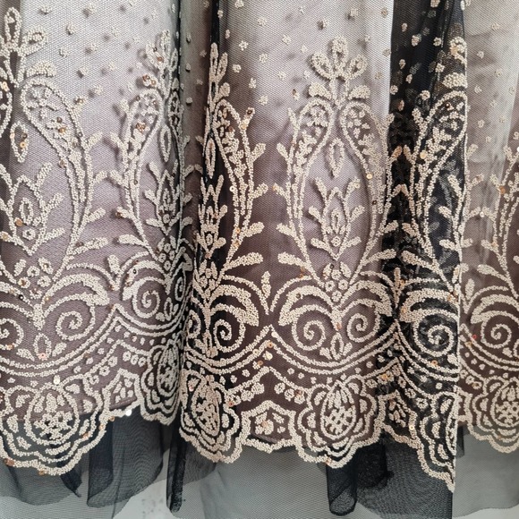 NOT FOR SALE Adrianna Papell Gold with Black Sheer Overlay Fit & Flare Dress - Picture 4 of 5